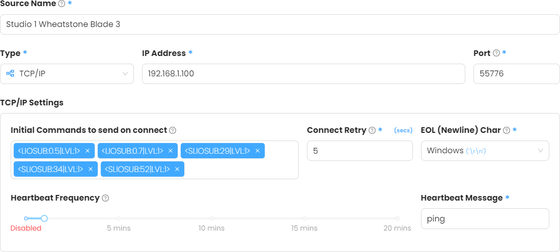 Settings - New Source - Wheatstone